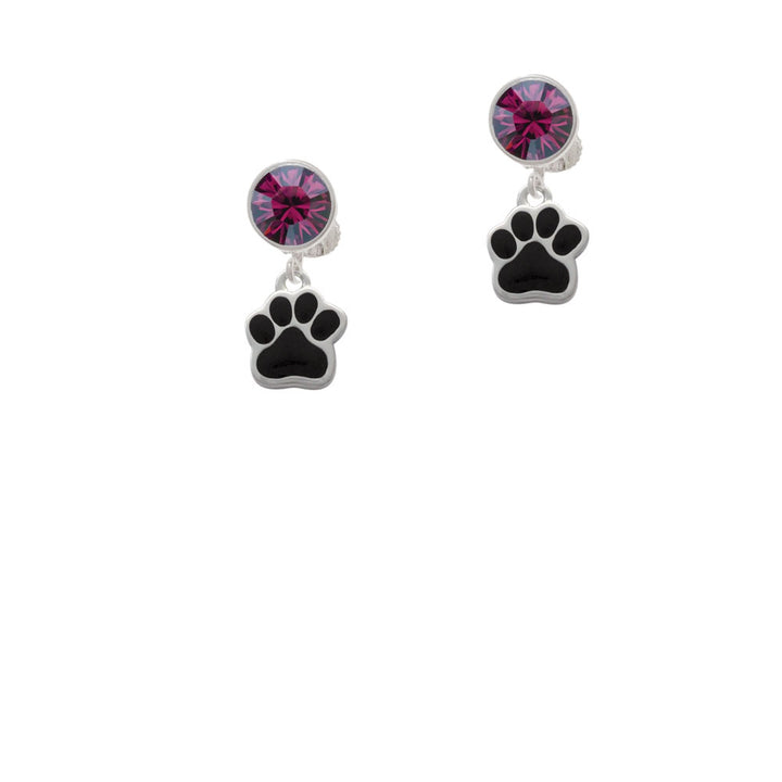 Small Black Paw Crystal Clip On Earrings Image 8