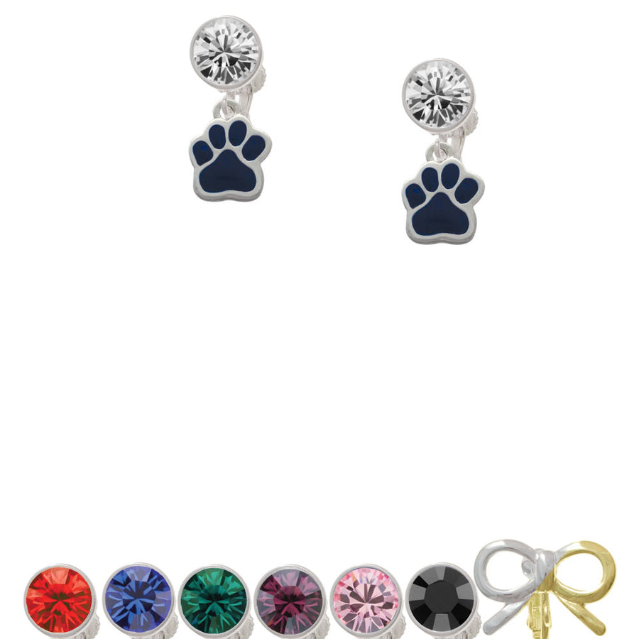 Small Navy Blue Paw Crystal Clip On Earrings Image 1