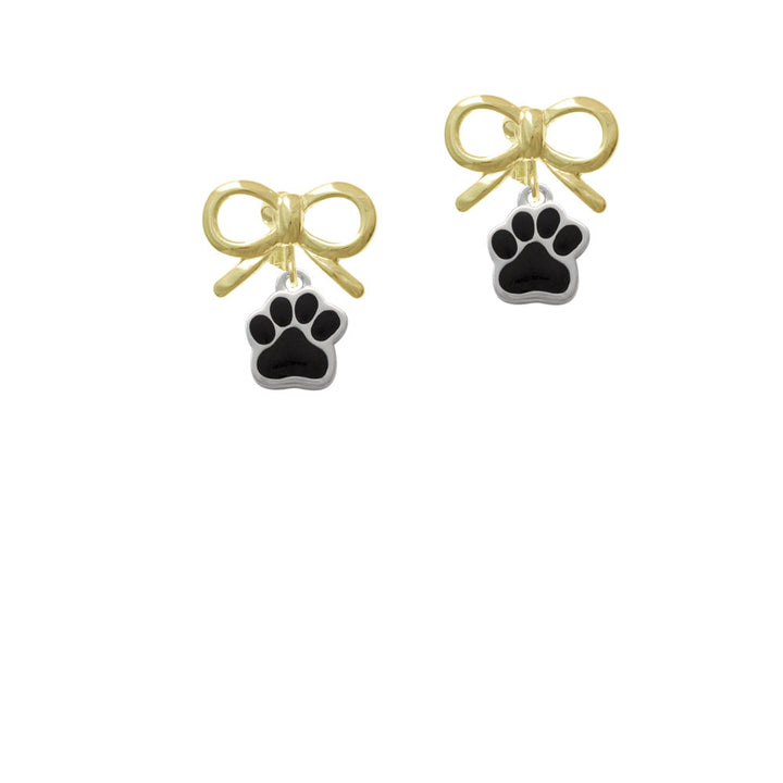 Small Black Paw Crystal Clip On Earrings Image 10