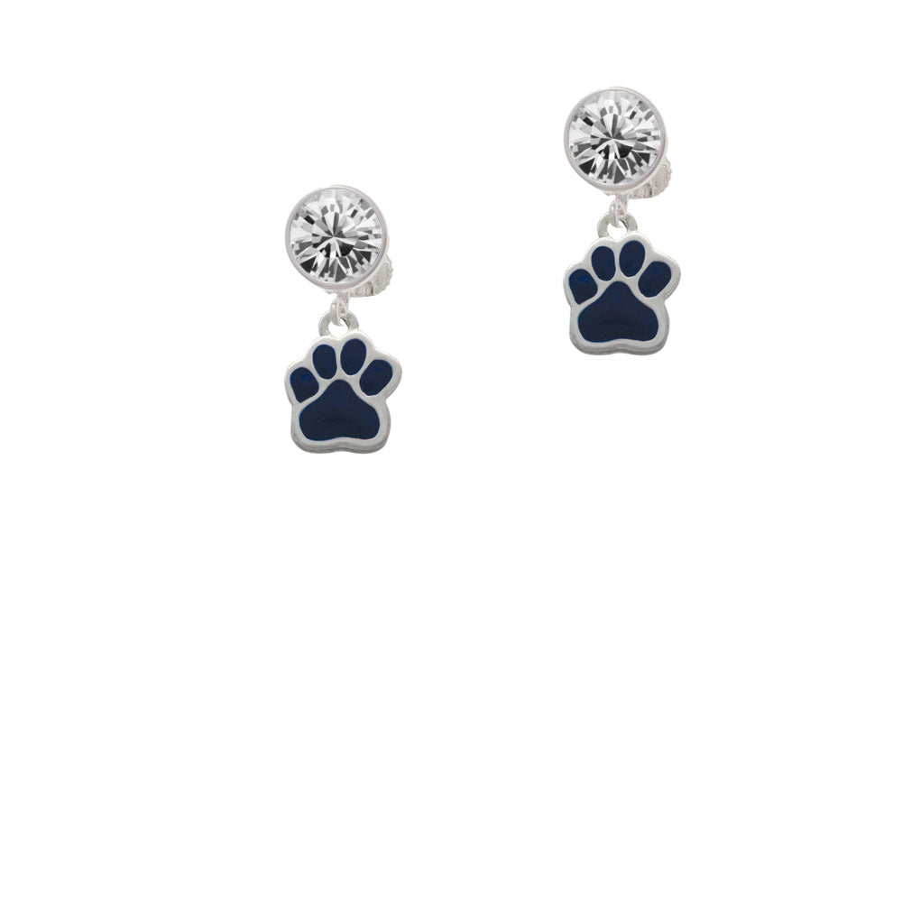 Small Navy Blue Paw Crystal Clip On Earrings Image 2