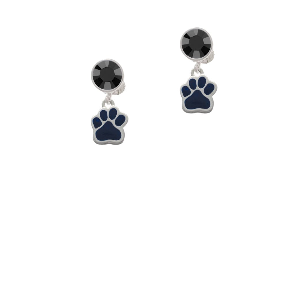 Small Navy Blue Paw Crystal Clip On Earrings Image 3