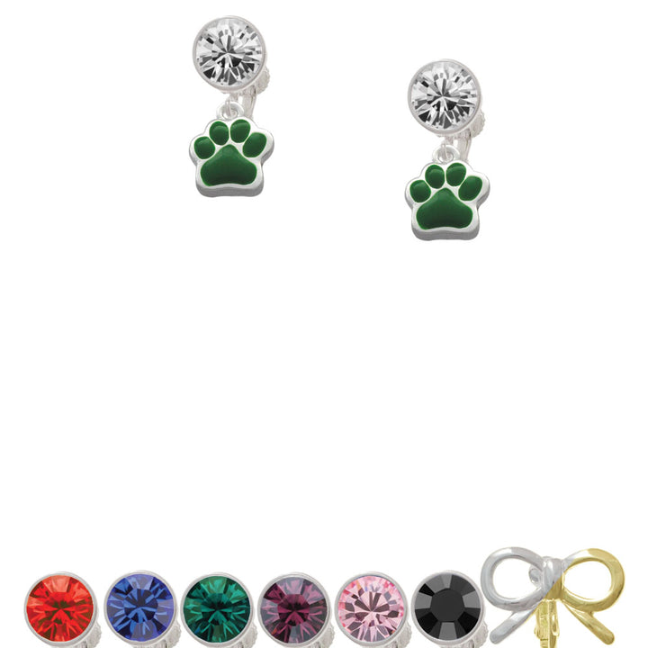 Small Green Paw Crystal Clip On Earrings Image 1