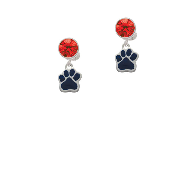 Small Navy Blue Paw Crystal Clip On Earrings Image 4