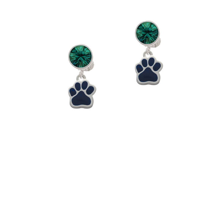 Small Navy Blue Paw Crystal Clip On Earrings Image 6