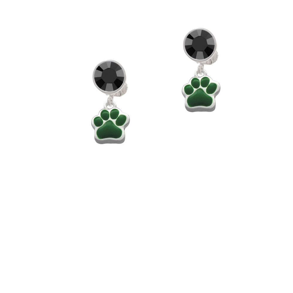 Small Green Paw Crystal Clip On Earrings Image 3