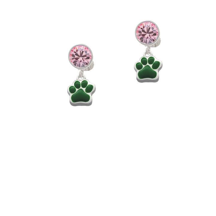 Small Green Paw Crystal Clip On Earrings Image 4