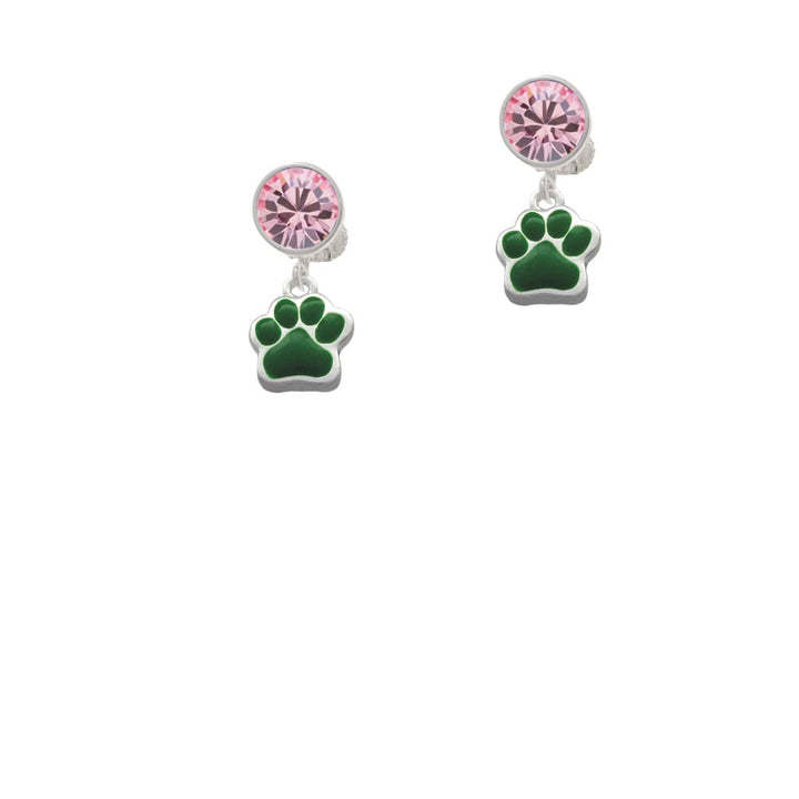 Small Green Paw Crystal Clip On Earrings Image 1