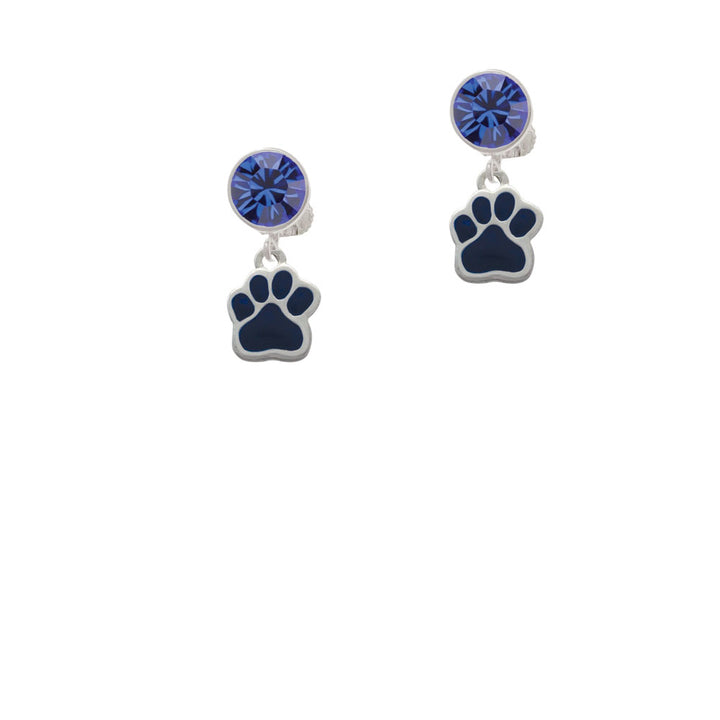 Small Navy Blue Paw Crystal Clip On Earrings Image 7