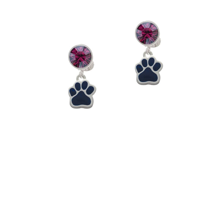 Small Navy Blue Paw Crystal Clip On Earrings Image 8