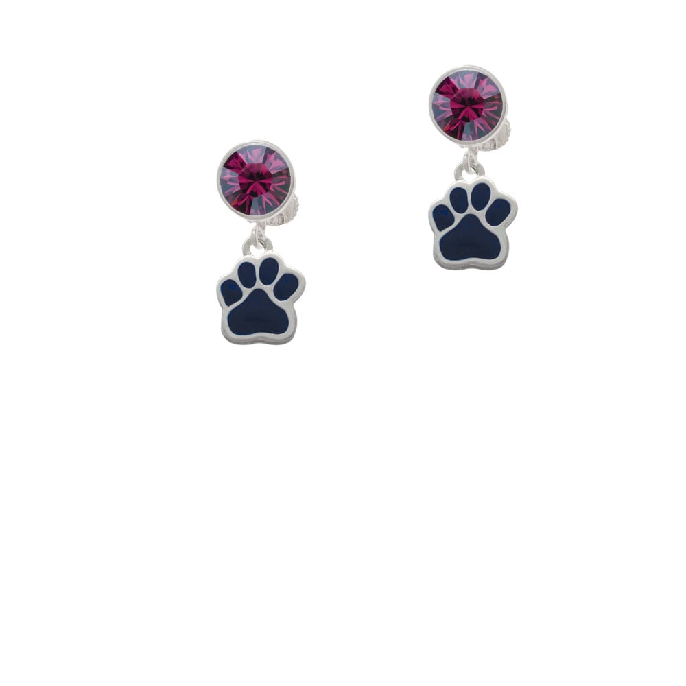 Small Navy Blue Paw Crystal Clip On Earrings Image 1