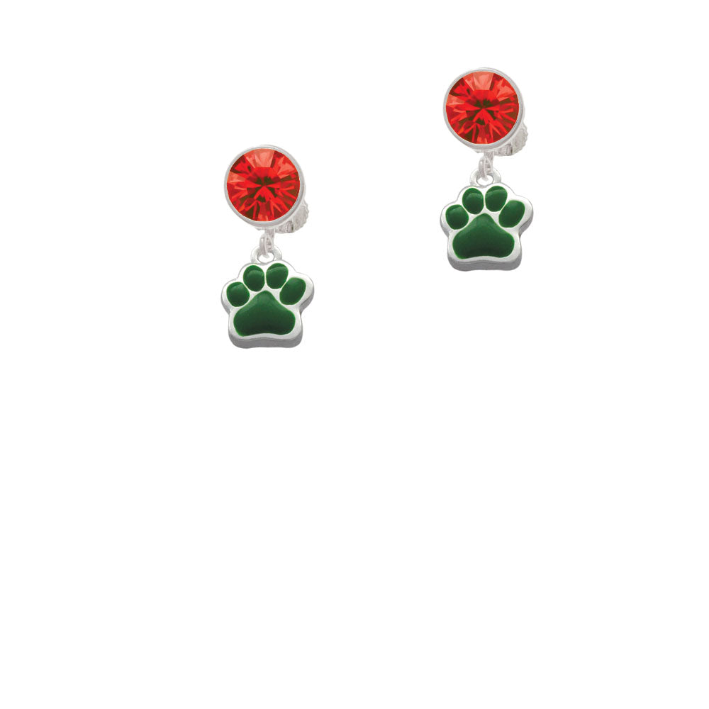 Small Green Paw Crystal Clip On Earrings Image 4