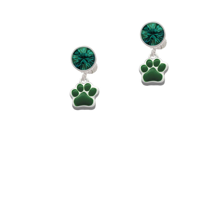 Small Green Paw Crystal Clip On Earrings Image 6