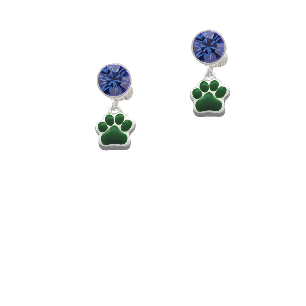 Small Green Paw Crystal Clip On Earrings Image 7