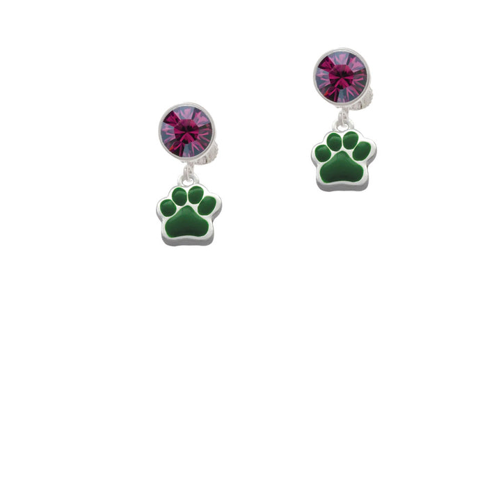 Small Green Paw Crystal Clip On Earrings Image 8