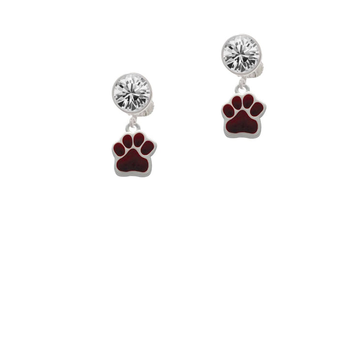 Small Maroon Paw Crystal Clip On Earrings Image 1