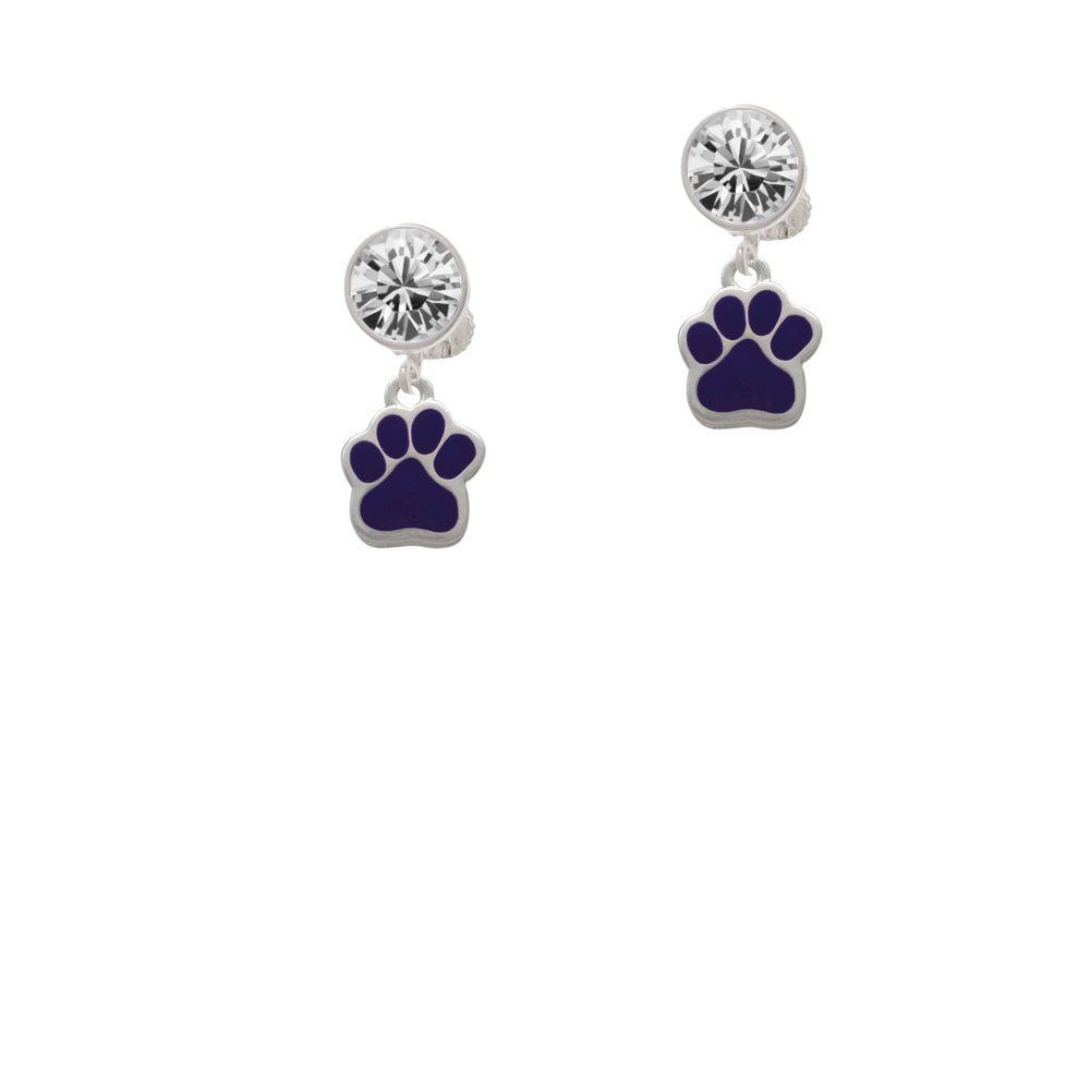 Small Purple Paw Crystal Clip On Earrings Image 2