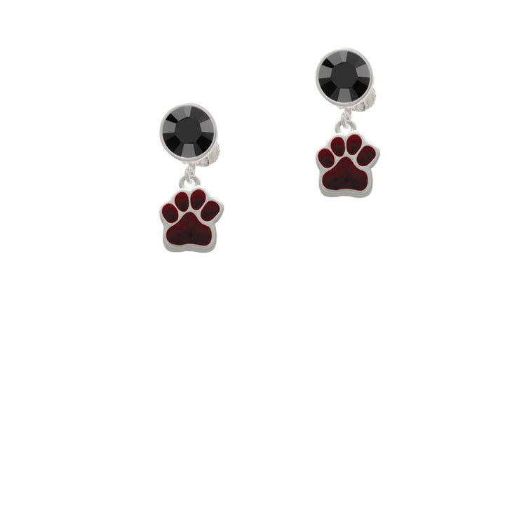 Small Maroon Paw Crystal Clip On Earrings Image 3