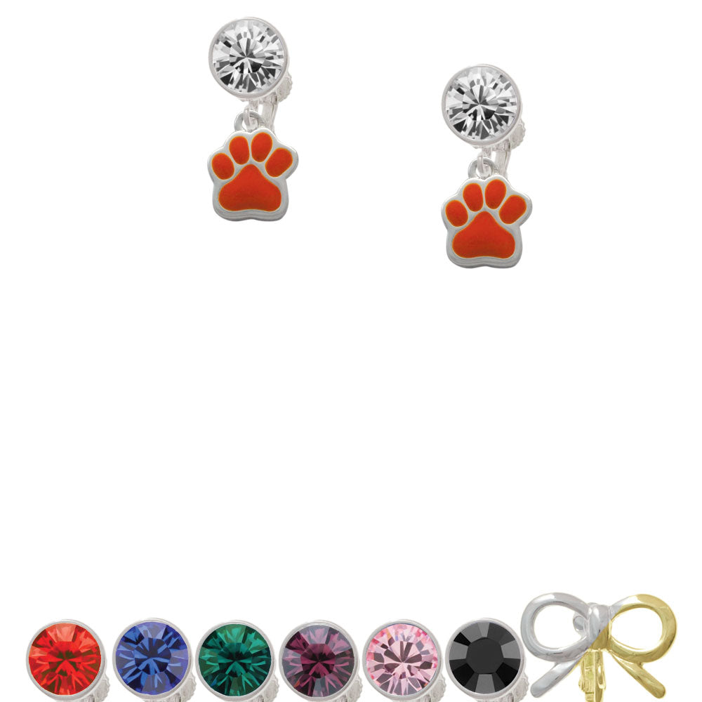 Small Orange Paw Crystal Clip On Earrings Image 1