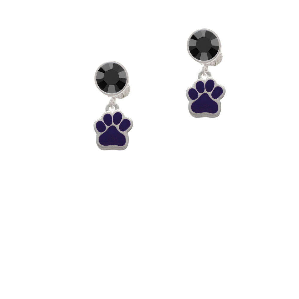 Small Purple Paw Crystal Clip On Earrings Image 3