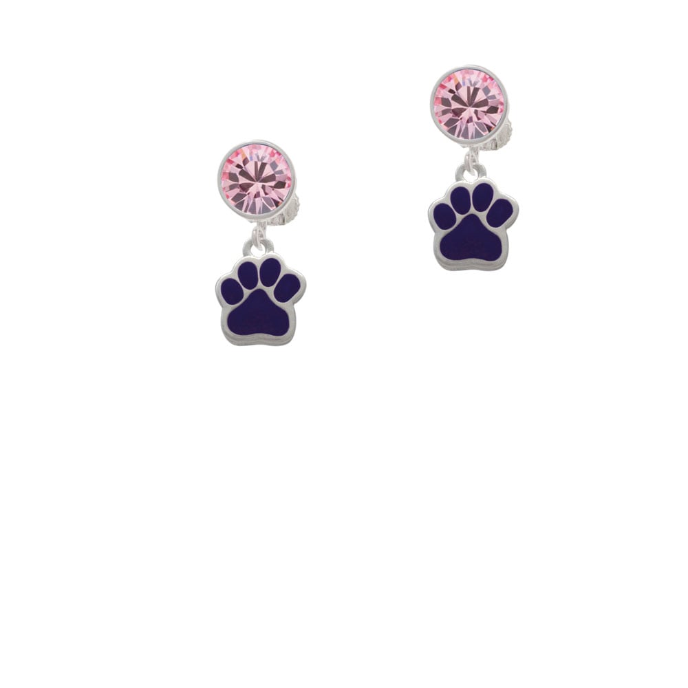 Small Purple Paw Crystal Clip On Earrings Image 4