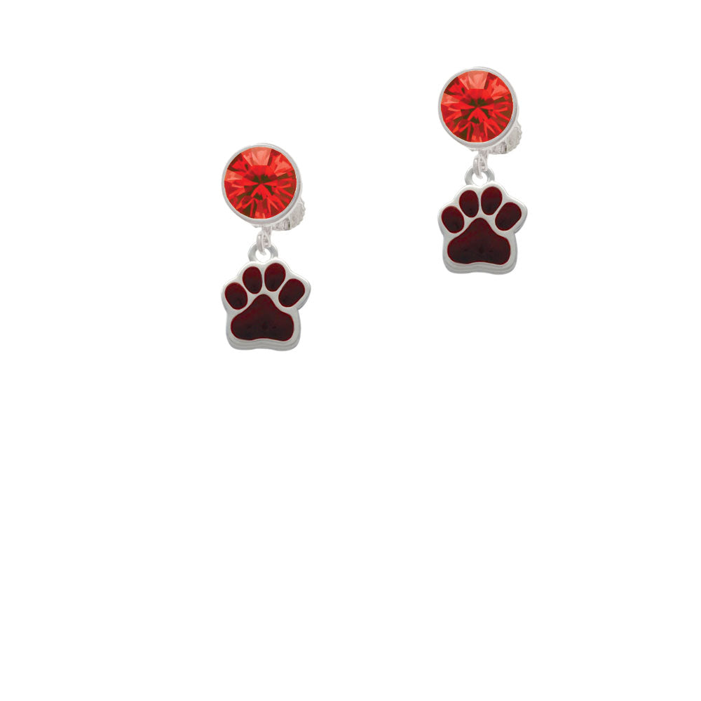 Small Maroon Paw Crystal Clip On Earrings Image 4