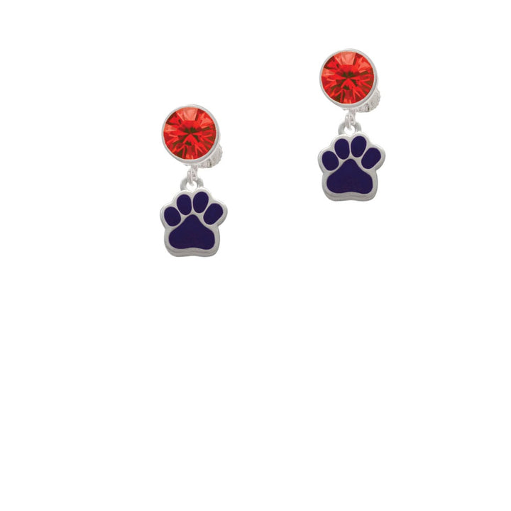 Small Purple Paw Crystal Clip On Earrings Image 4