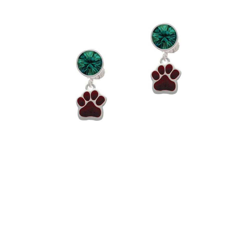 Small Maroon Paw Crystal Clip On Earrings Image 6