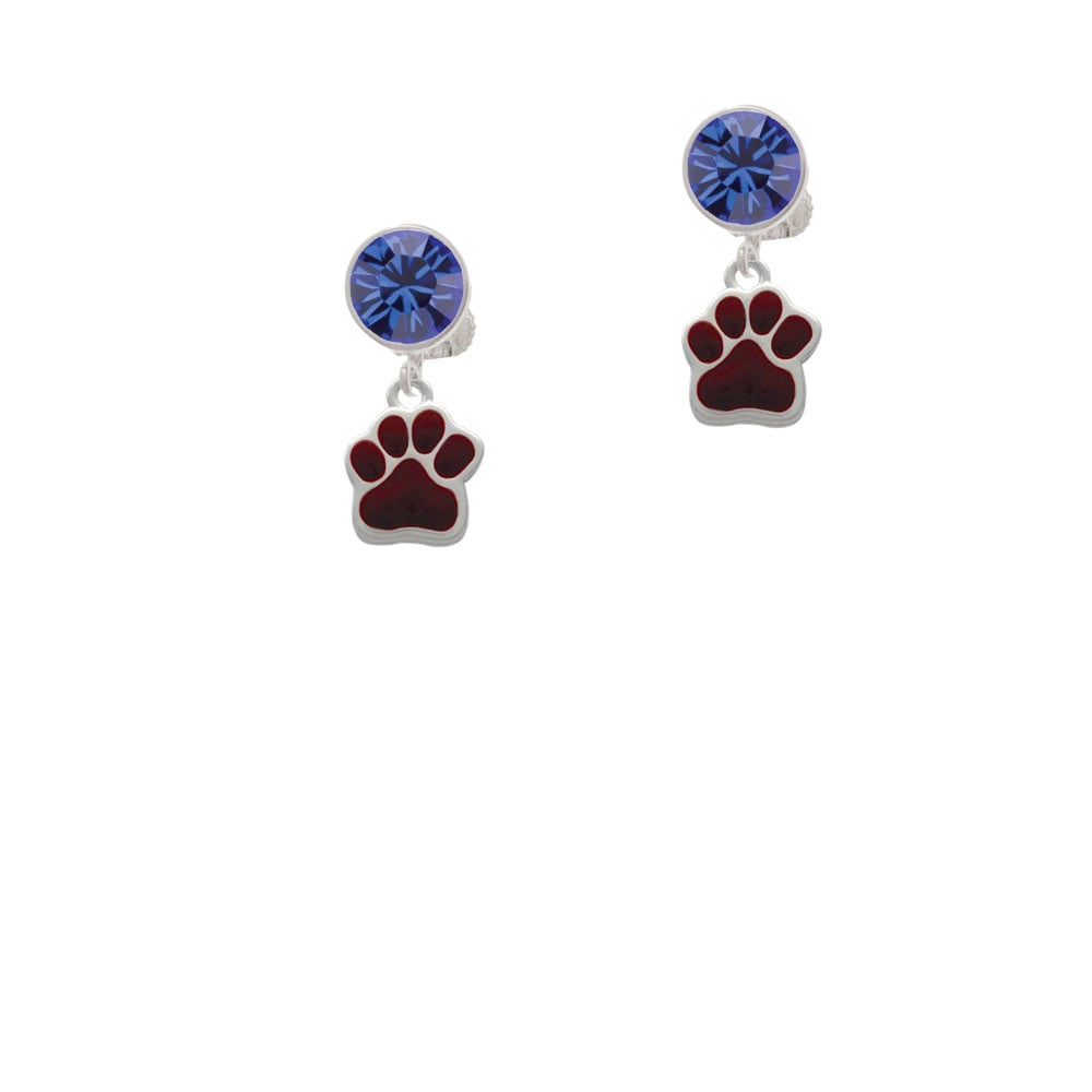 Small Maroon Paw Crystal Clip On Earrings Image 7