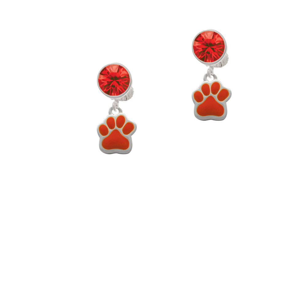 Small Orange Paw Crystal Clip On Earrings Image 4