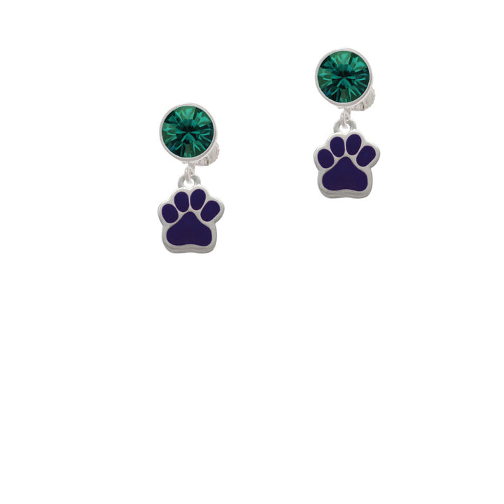 Small Purple Paw Crystal Clip On Earrings Image 6