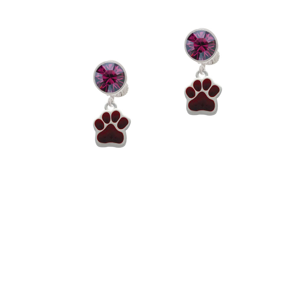 Small Maroon Paw Crystal Clip On Earrings Image 8