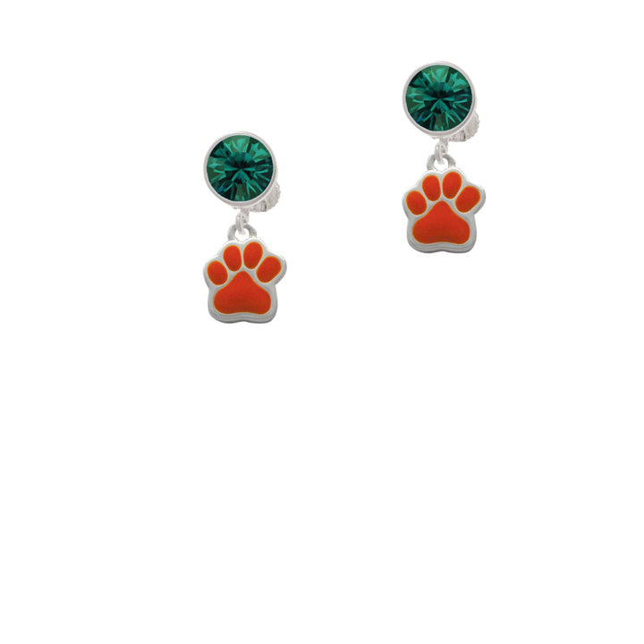 Small Orange Paw Crystal Clip On Earrings Image 6