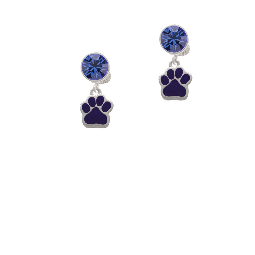 Small Purple Paw Crystal Clip On Earrings Image 7