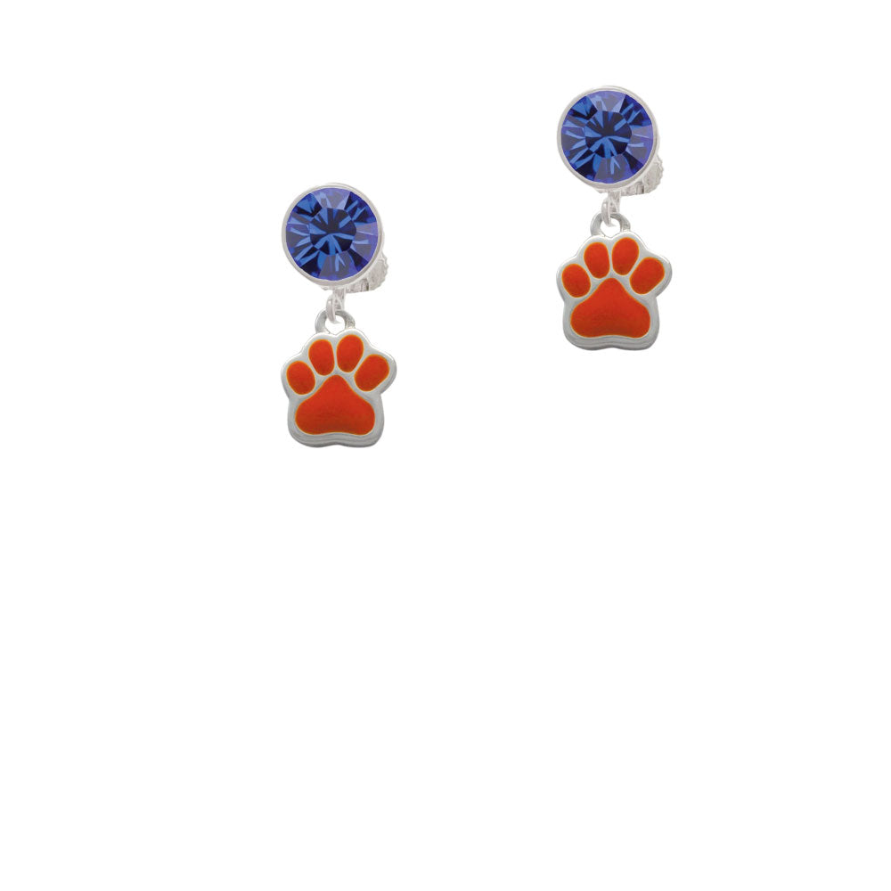 Small Orange Paw Crystal Clip On Earrings Image 7