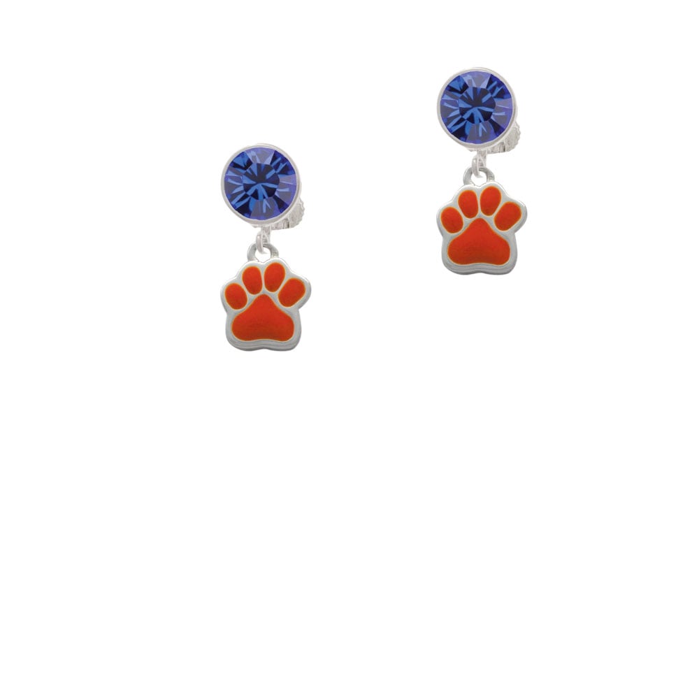 Small Orange Paw Crystal Clip On Earrings Image 1