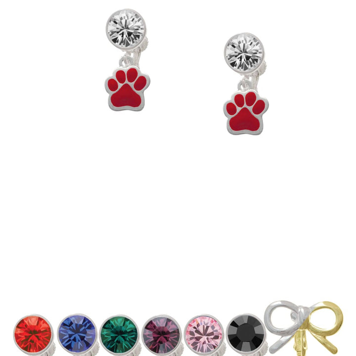 Small Red Paw Crystal Clip On Earrings Image 1