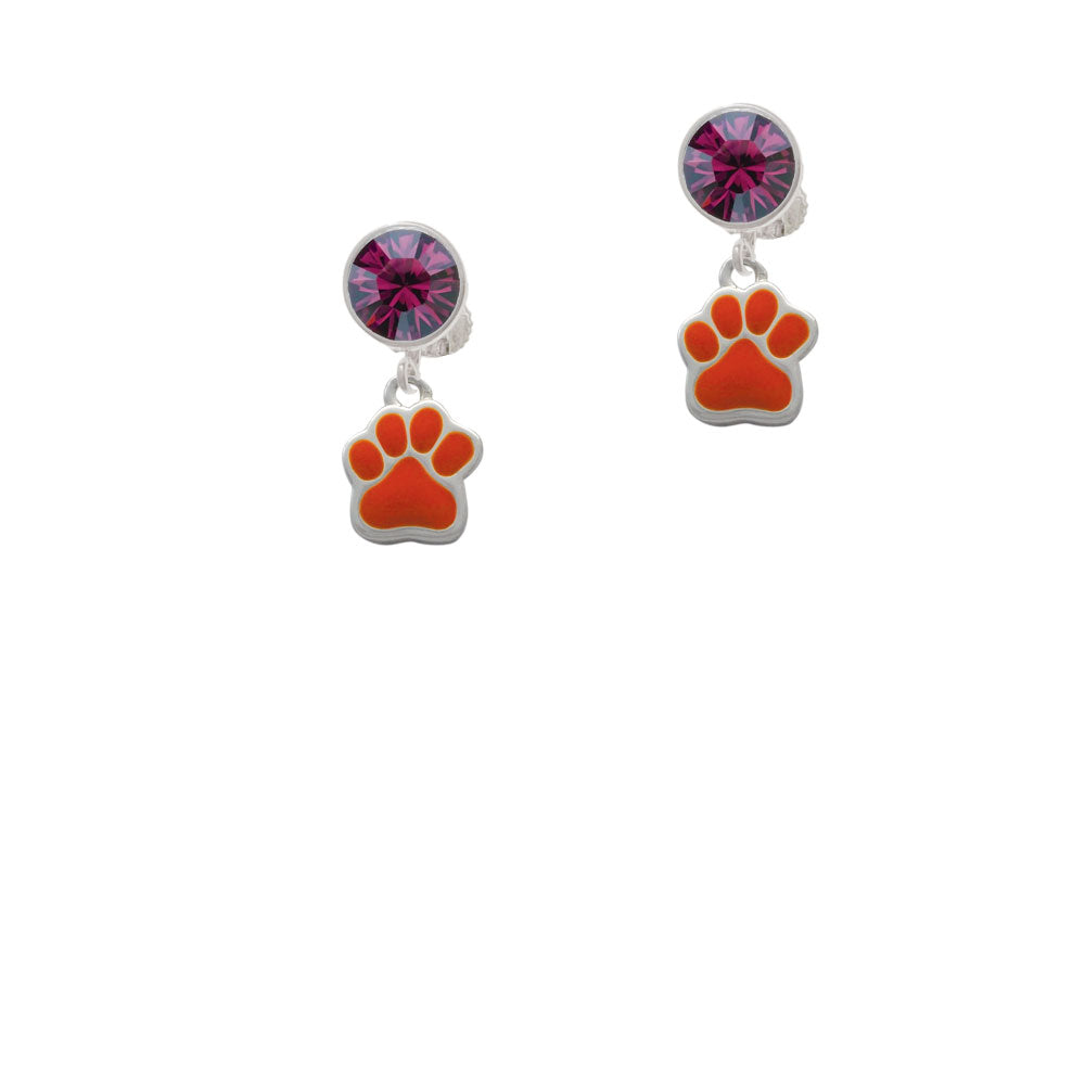 Small Orange Paw Crystal Clip On Earrings Image 8