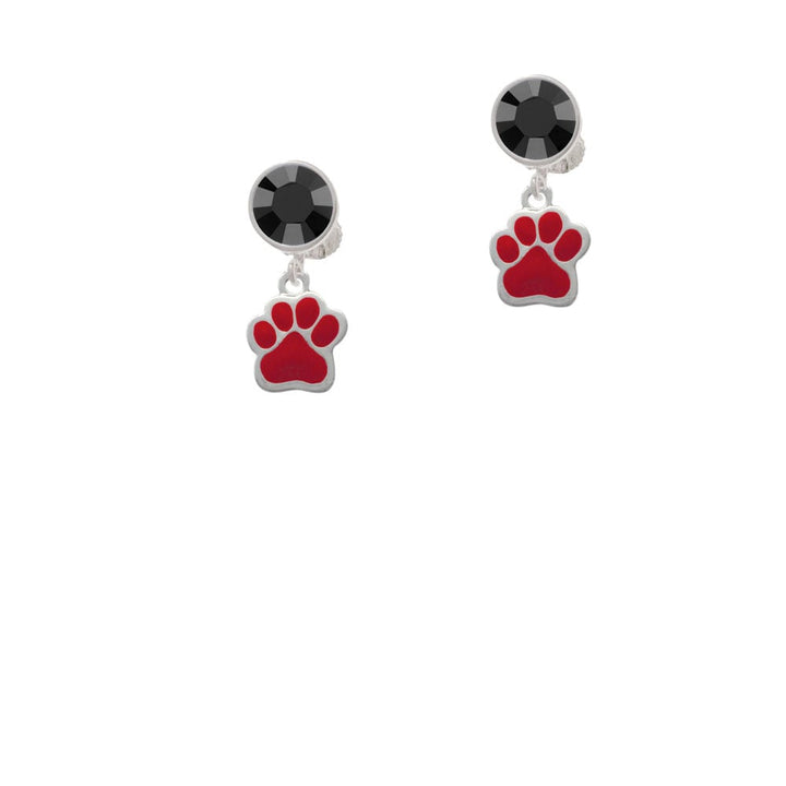 Small Red Paw Crystal Clip On Earrings Image 3