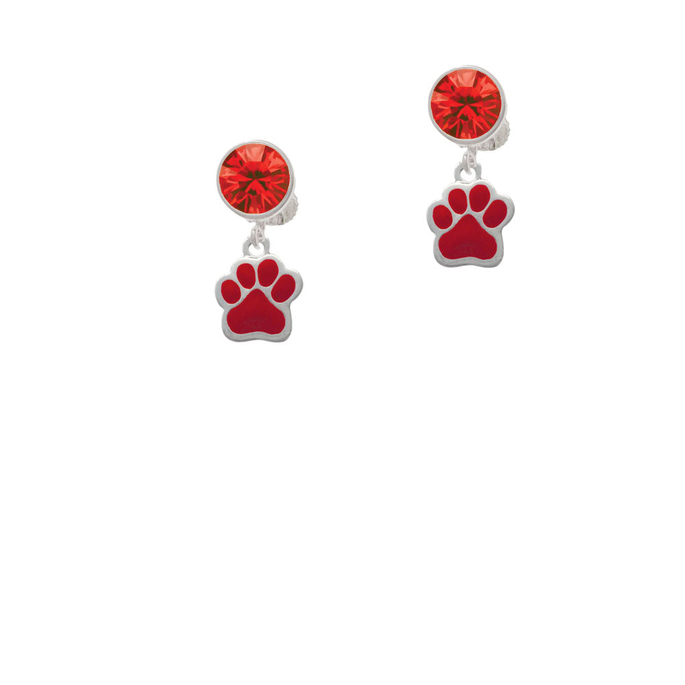 Small Red Paw Crystal Clip On Earrings Image 4