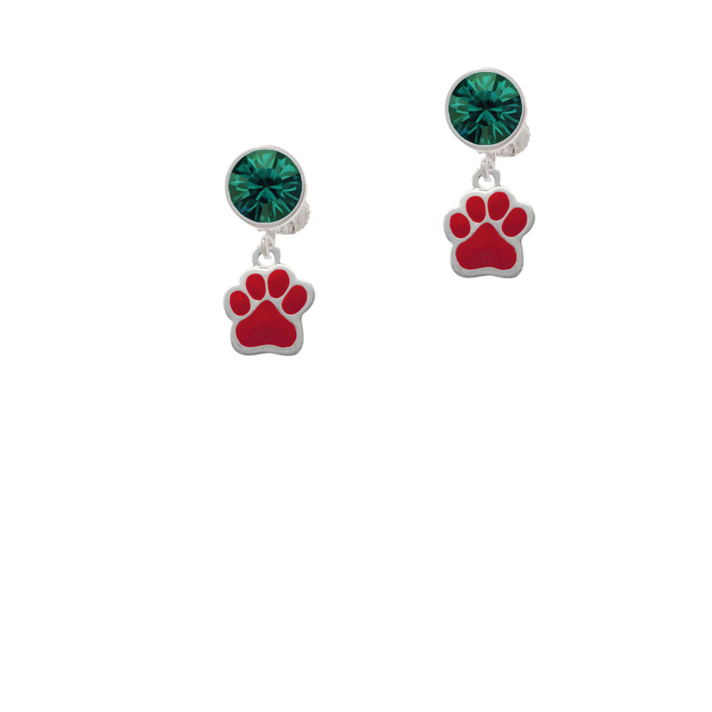 Small Red Paw Crystal Clip On Earrings Image 6