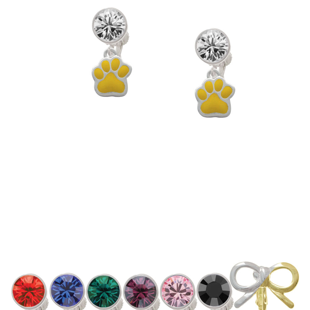 Small Yellow Paw Crystal Clip On Earrings Image 1