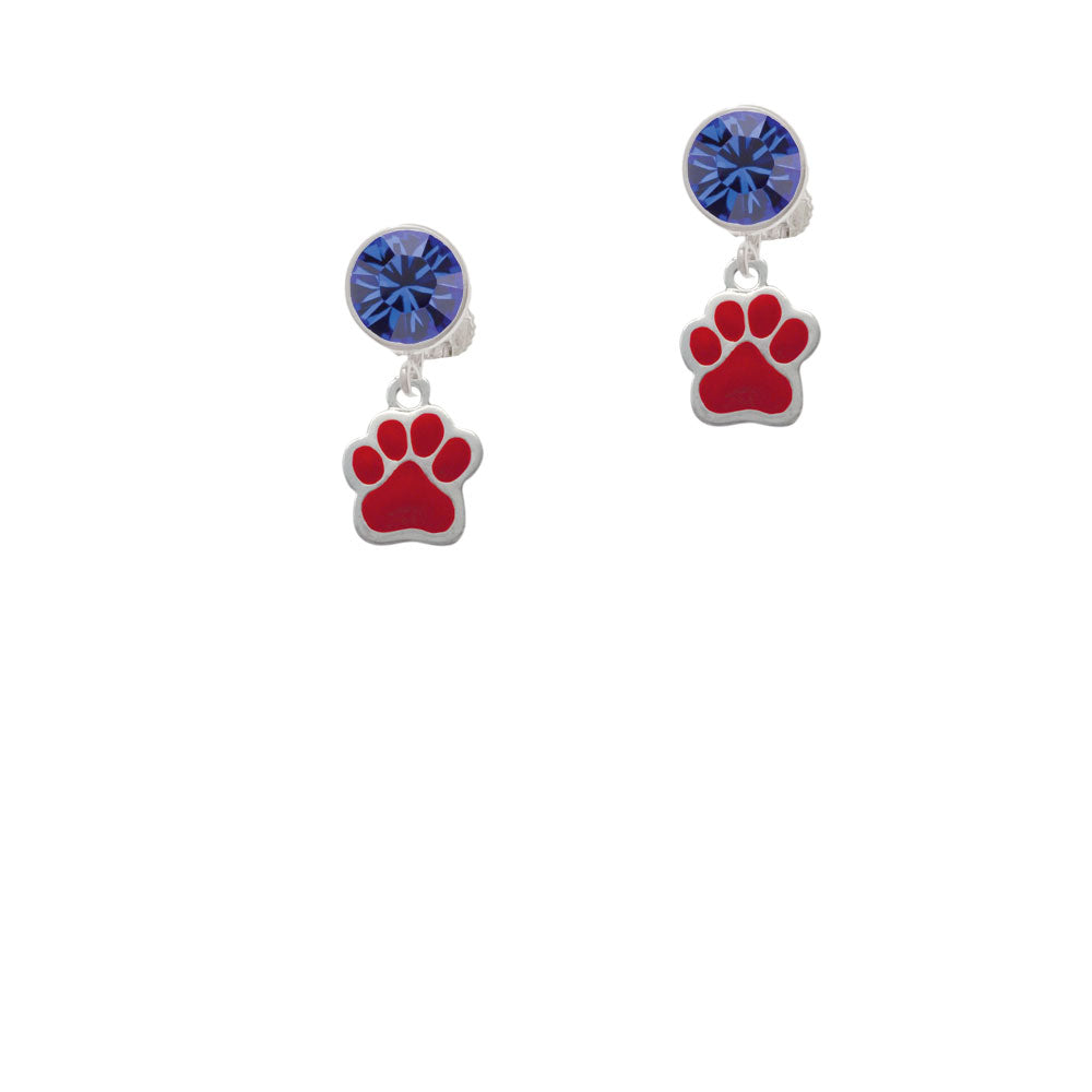 Small Red Paw Crystal Clip On Earrings Image 7