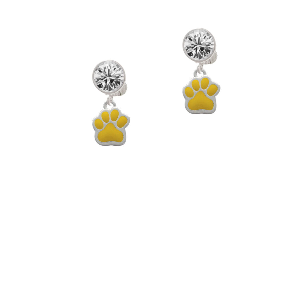 Small Yellow Paw Crystal Clip On Earrings Image 2