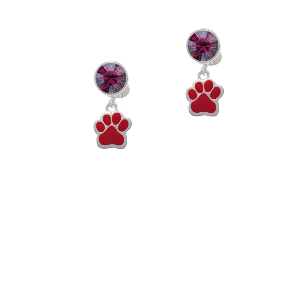 Small Red Paw Crystal Clip On Earrings Image 8