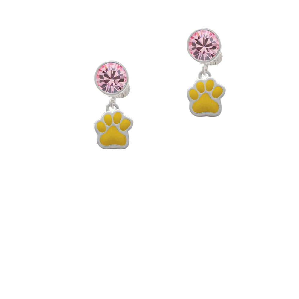 Small Yellow Paw Crystal Clip On Earrings Image 4