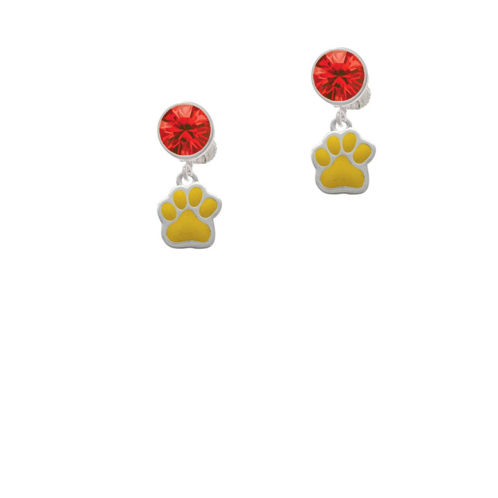 Small Yellow Paw Crystal Clip On Earrings Image 4