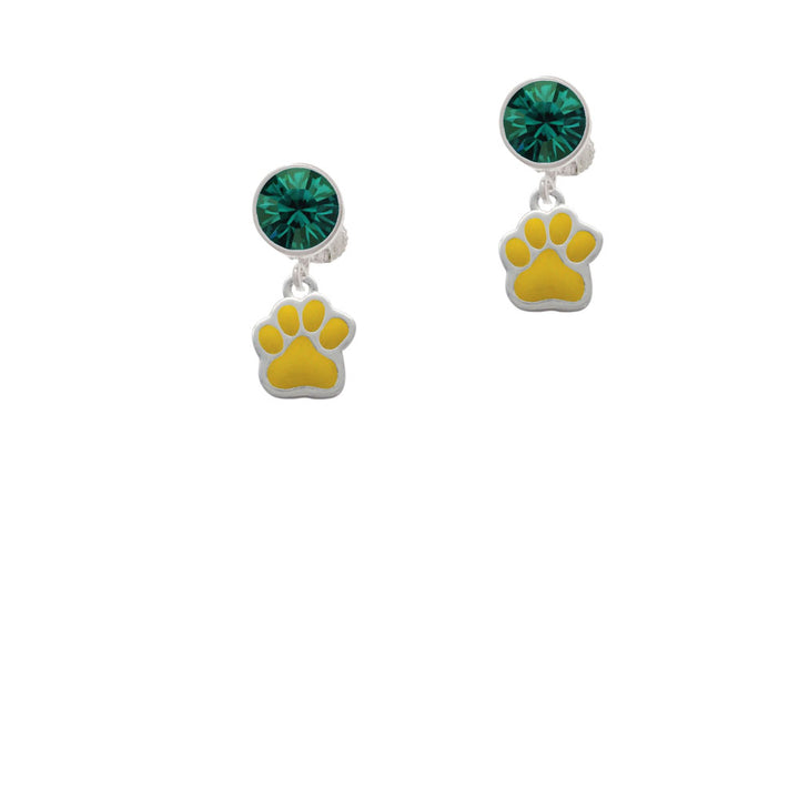 Small Yellow Paw Crystal Clip On Earrings Image 6