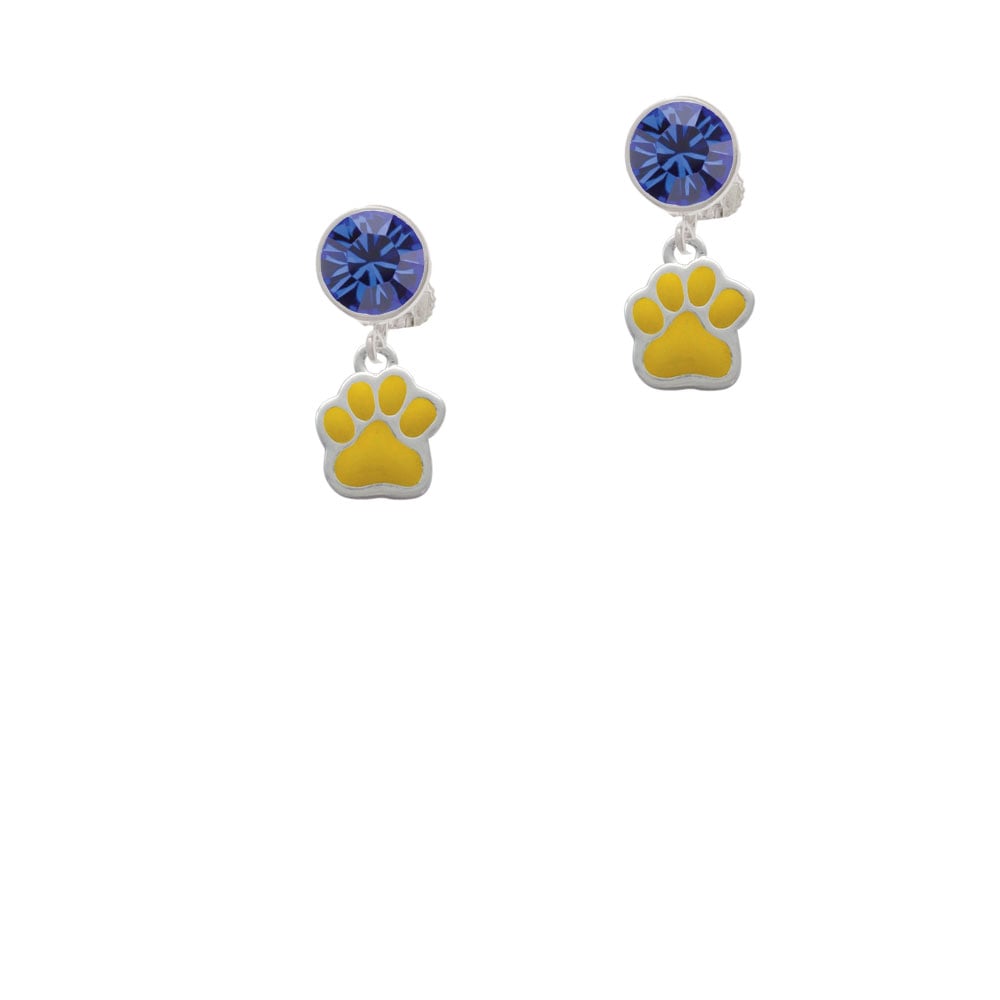 Small Yellow Paw Crystal Clip On Earrings Image 1