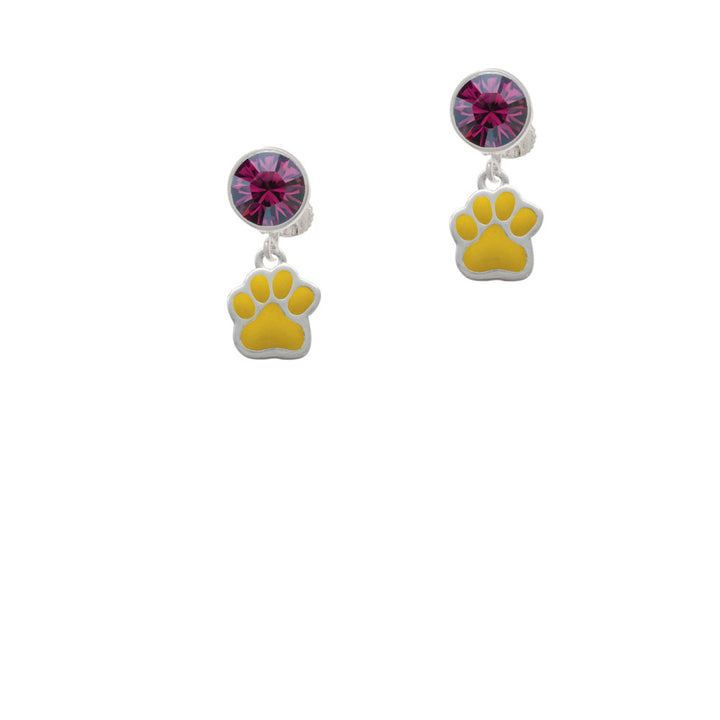 Small Yellow Paw Crystal Clip On Earrings Image 8