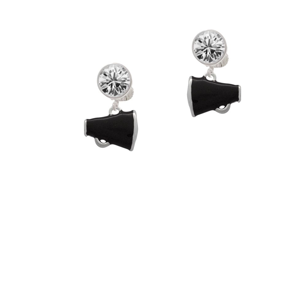 Small Black Megaphone Crystal Clip On Earrings Image 1